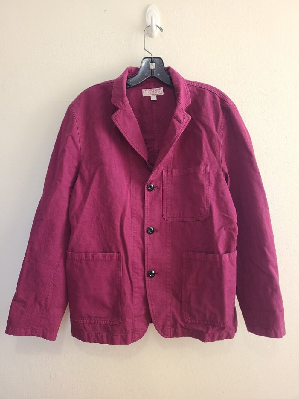 Wallace & Barnes Mens 38S Cotton Linen Chore Blazer Jacket Magenta Utility